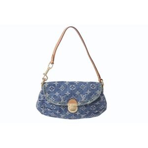 LOUIS VUITTON Pleaty Handbag Monogram Denim Leather Blue